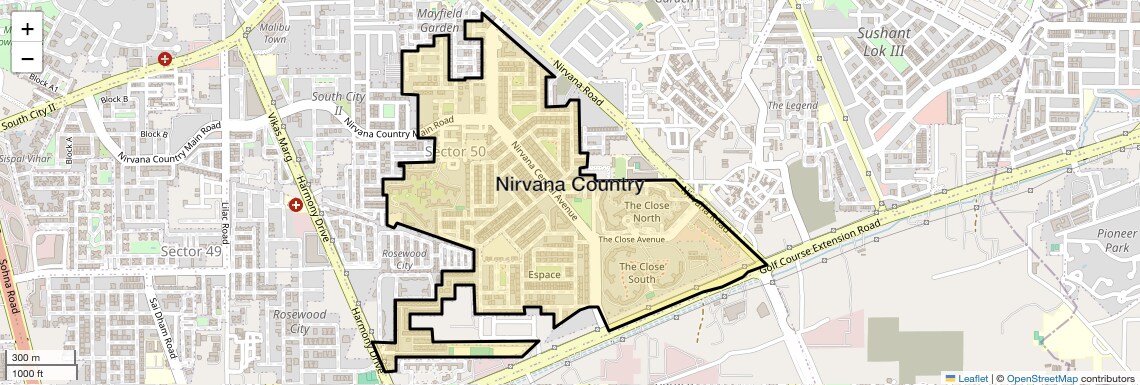 Location Map of Nirvana Country, Gurgaon