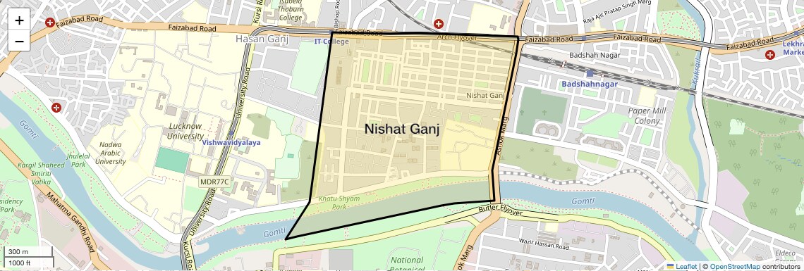 Location Map of Nishat Ganj, Lucknow