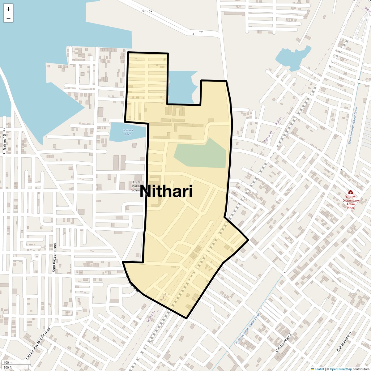 Location Map of Nithari, Delhi