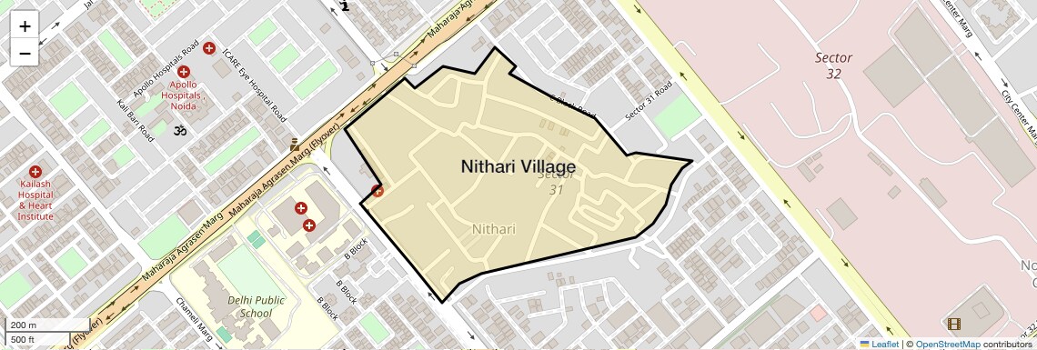 Location Map of Nithari Village, Noida