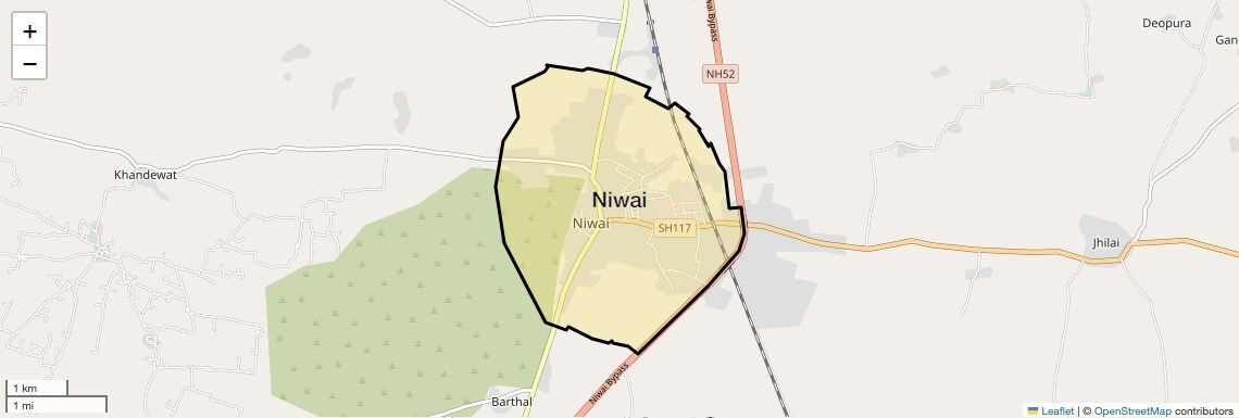 Location Map of Niwai, Jaipur