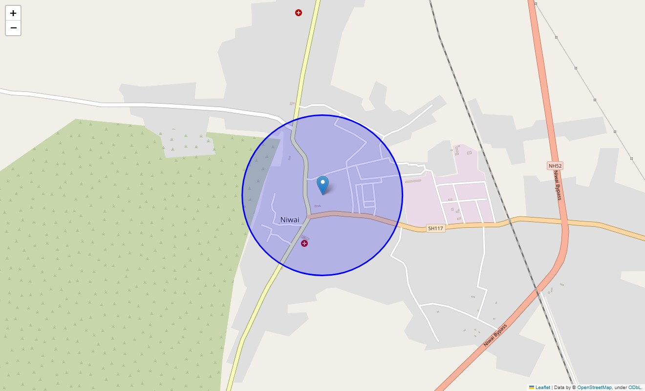 Location Map of Niwai, Jaipur