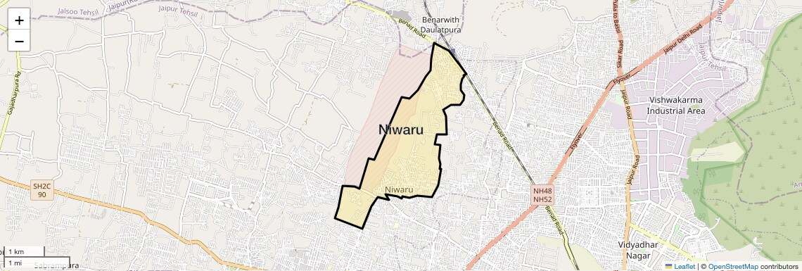 Location Map of Niwaru, Jaipur