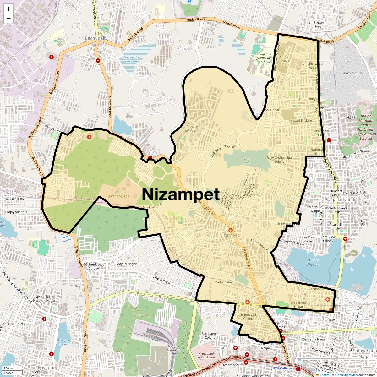 Location Map of Nizampet, Hyderabad