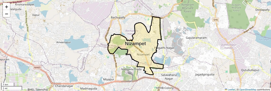 Location Map of Nizampet, Hyderabad