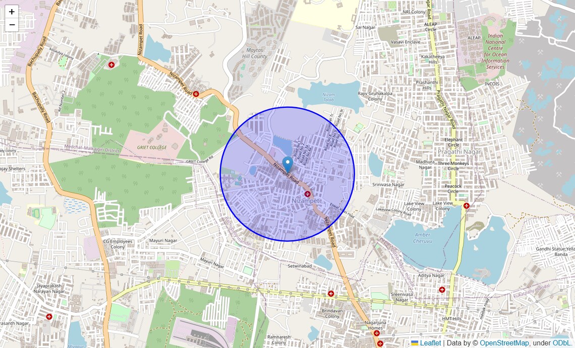 Location Map of Nizampet Road, Hyderabad