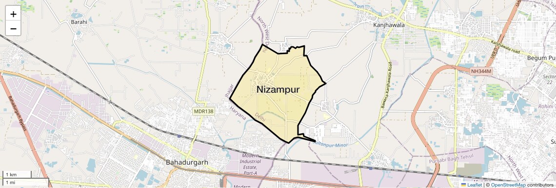 Location Map of Nizampur, Delhi