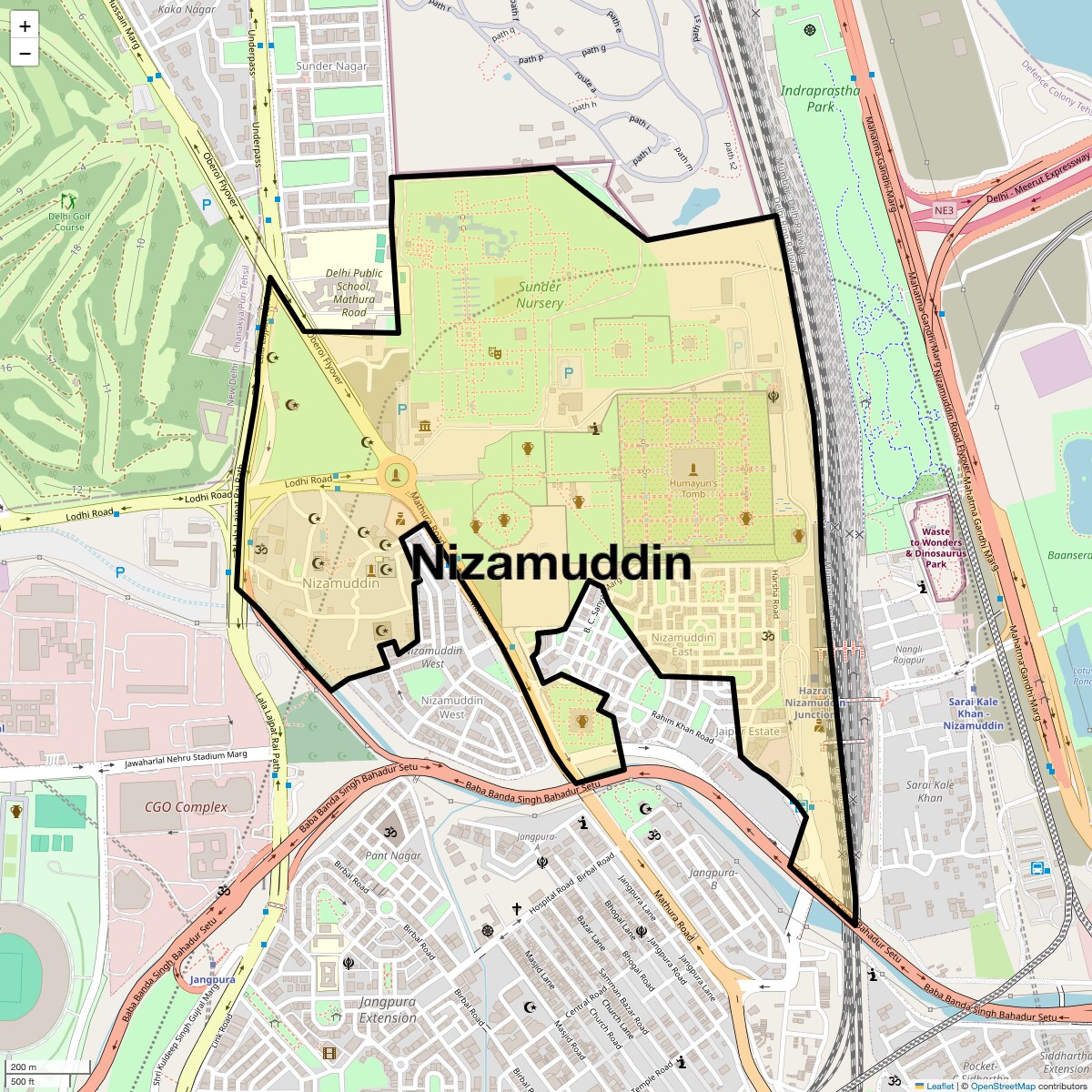 Location Map of Nizamuddin, Delhi
