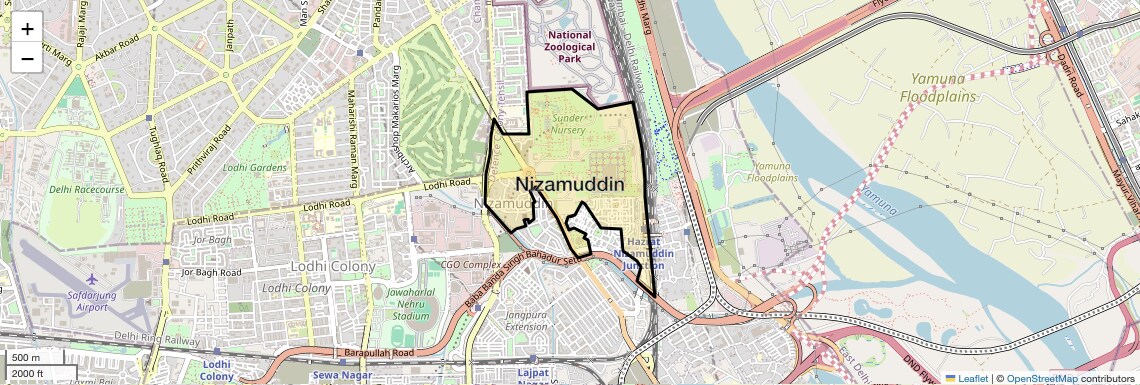 Location Map of Nizamuddin, Delhi