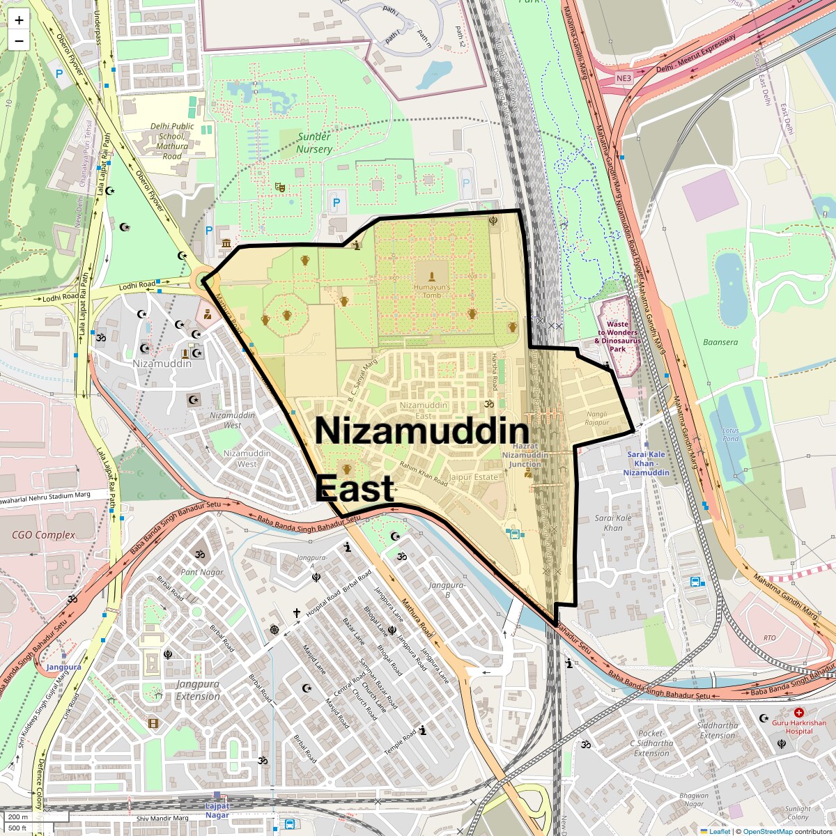 Location Map of Nizamuddin East, Delhi