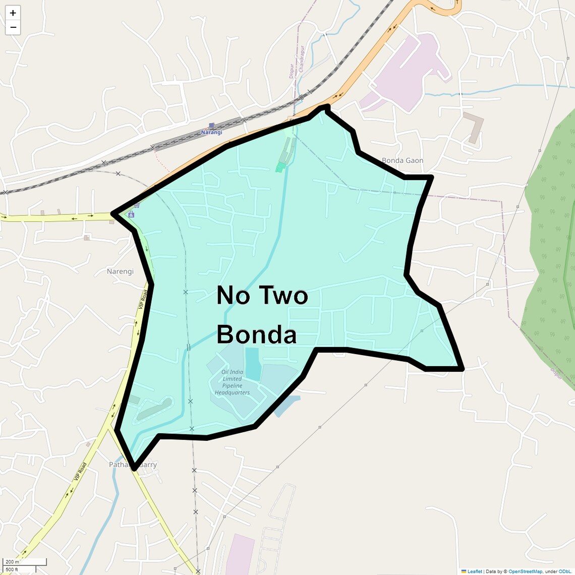 Location Map of No Two Bonda, Guwahati
