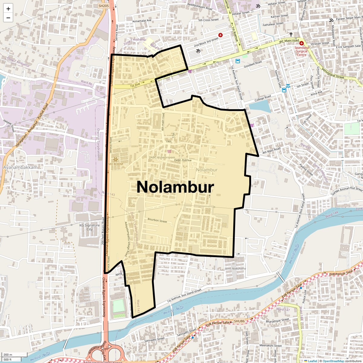 Location Map of Nolambur, Chennai