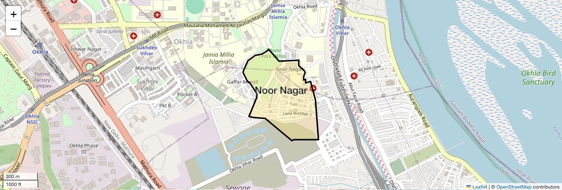 Location Map of Noor Nagar, Delhi