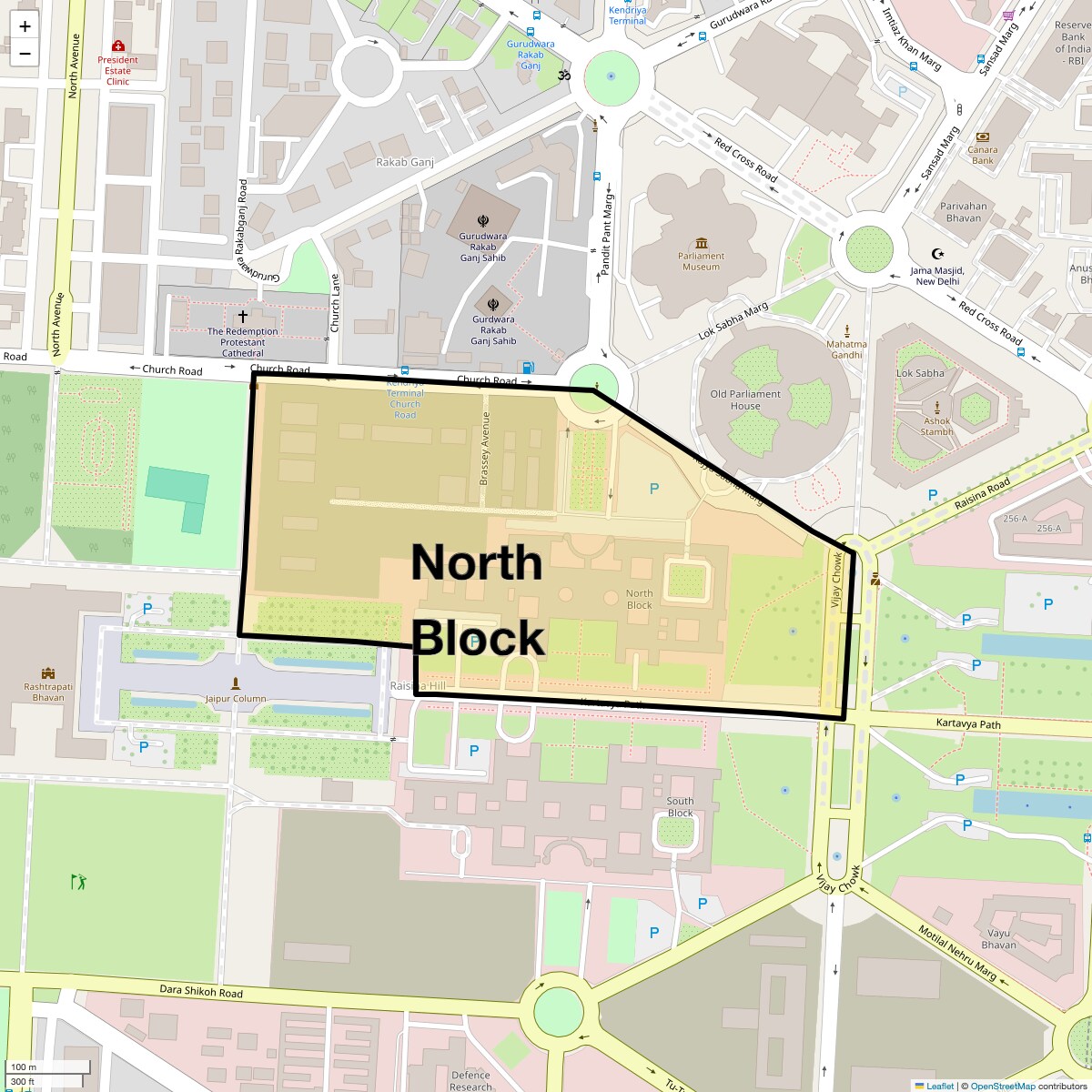 Location Map of North Block, Delhi