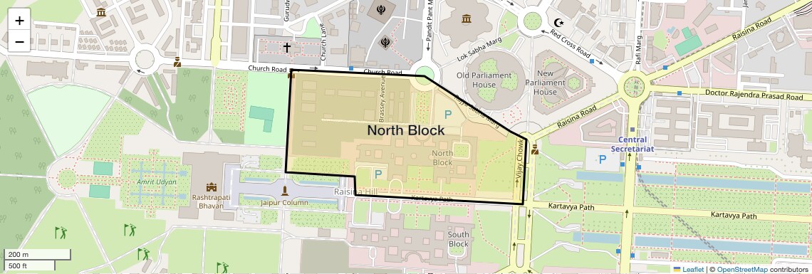 Location Map of North Block, Delhi