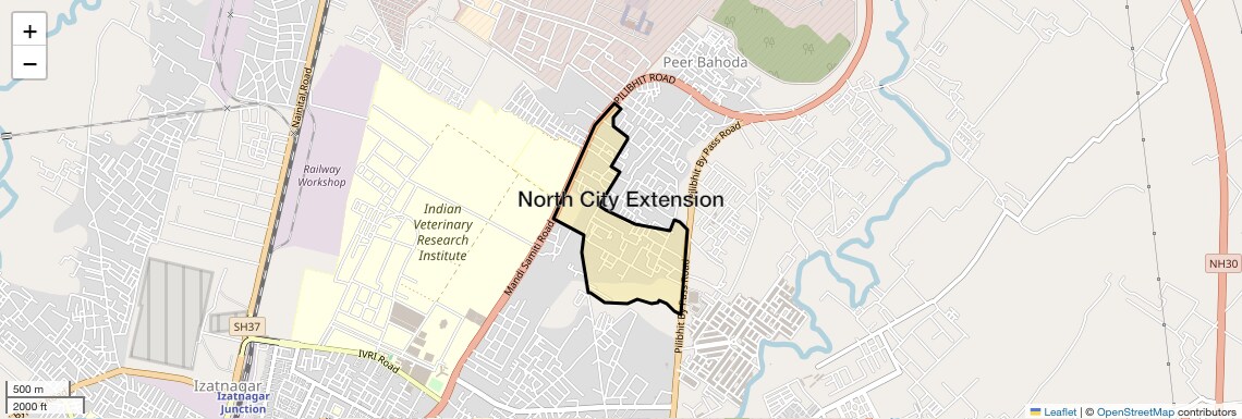 Location Map of North City Extension, Bareilly