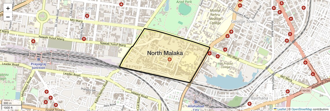 Location Map of North Malaka, Allahabad