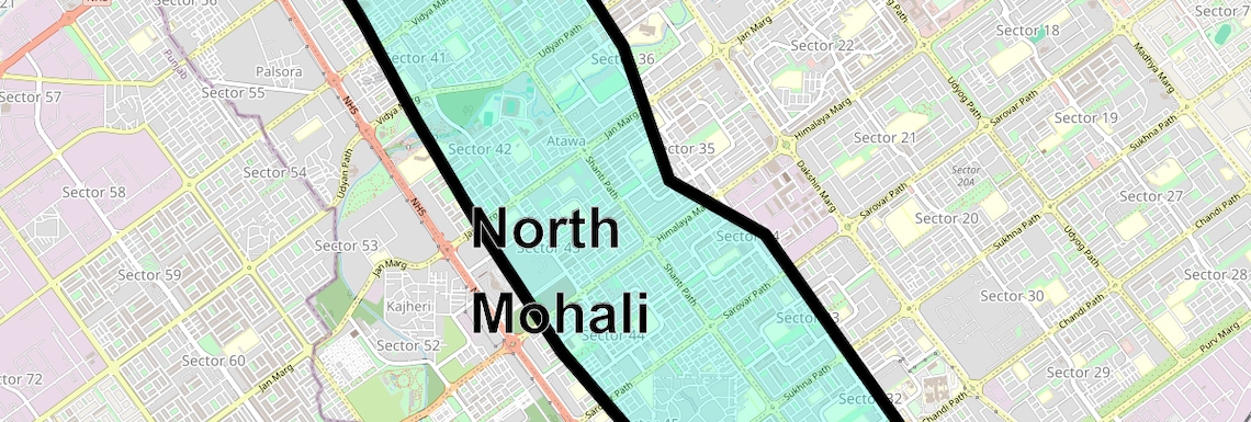 Location Map of North Mohali, Chandigarh
