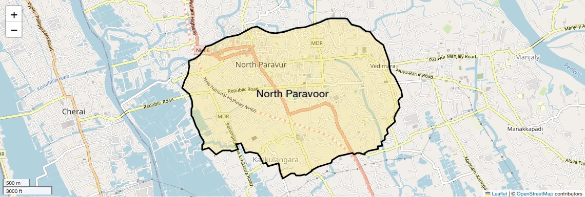 Location Map of North Paravoor, Kochi