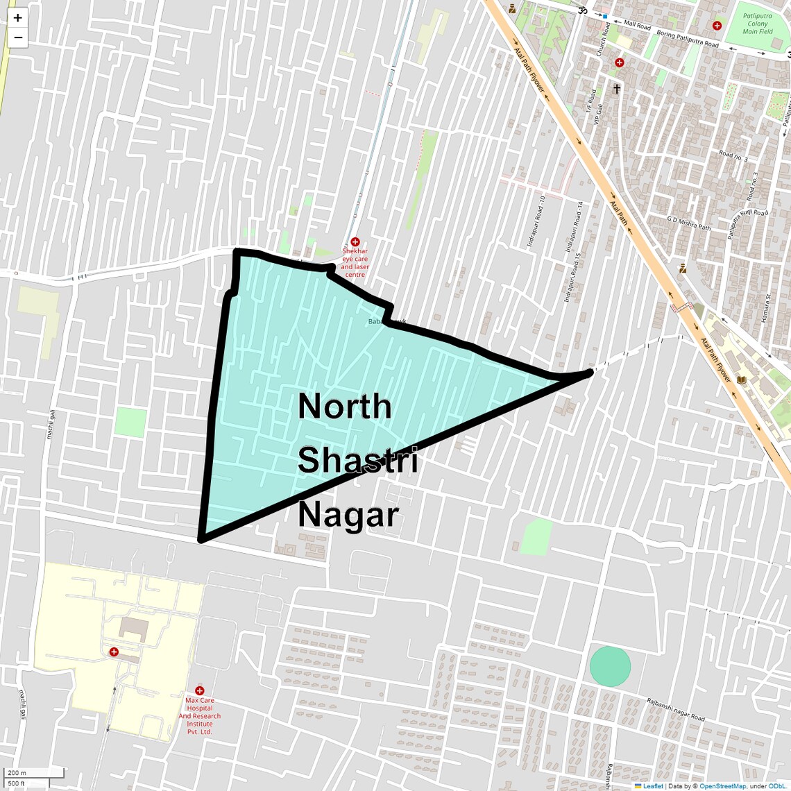 Location Map of North Shastri Nagar, Patna