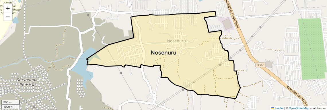Location Map of Nosenuru, Bangalore