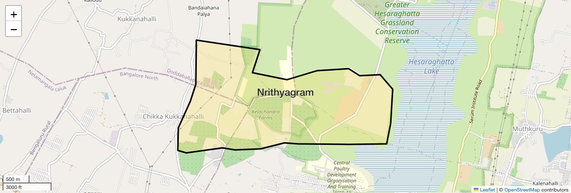 Location Map of Nrithyagram, Bangalore