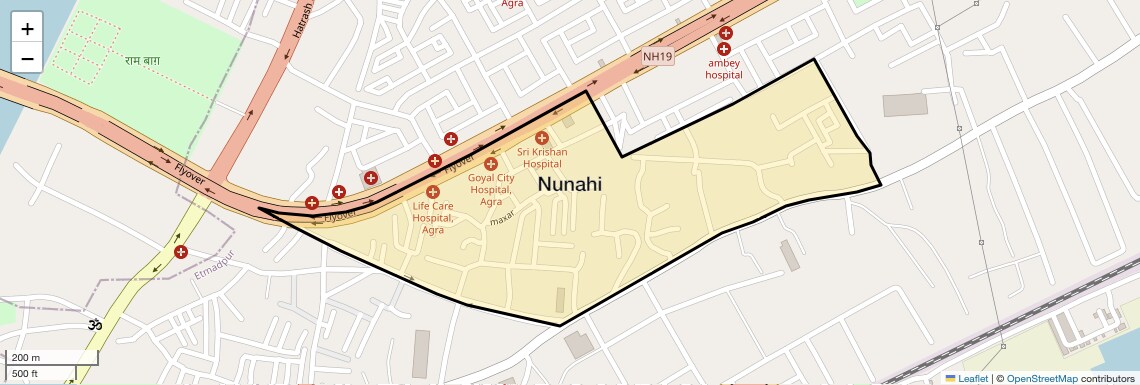Location Map of Nunahi, Agra