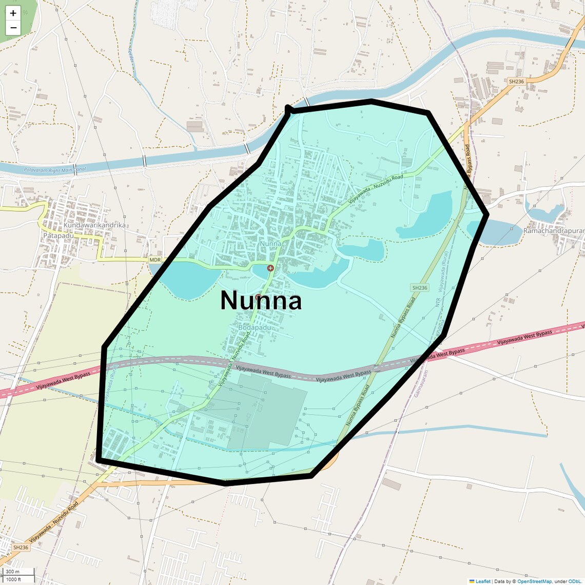 Location Map of Nunna, Vijayawada
