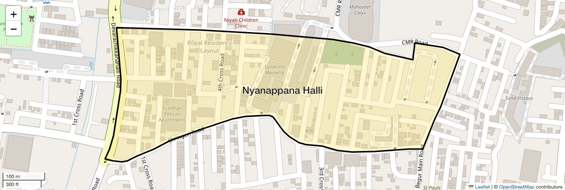 Location Map of Nyanappana Halli, Bangalore