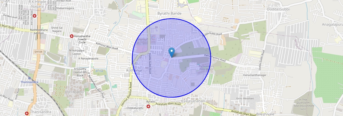 Location Map of Off Hennur Road, Bangalore