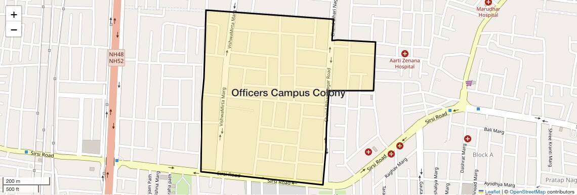 Location Map of Officers Campus Colony, Jaipur