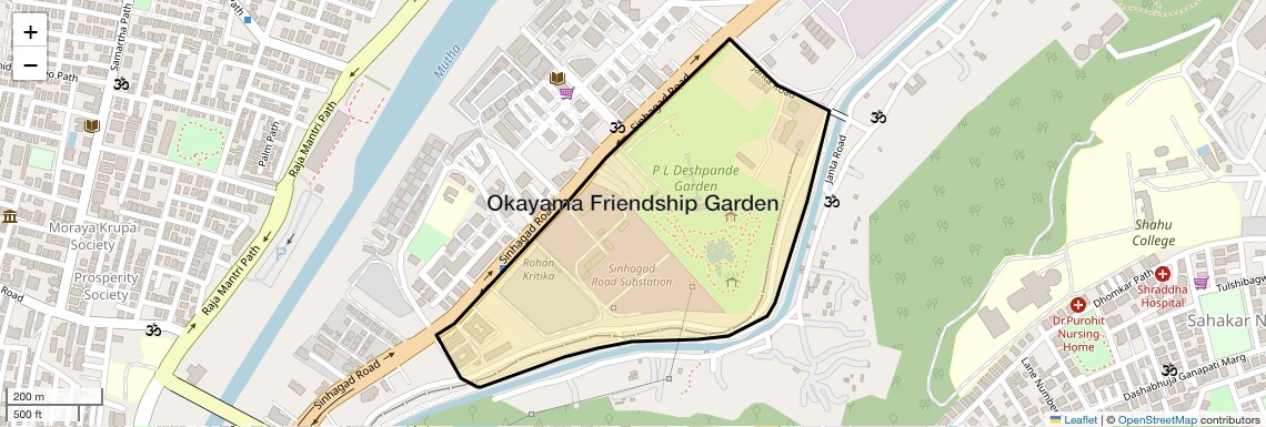 Location Map of Okayama Friendship Garden, Pune