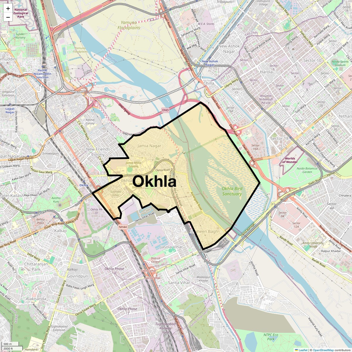 Location Map of Okhla, Delhi