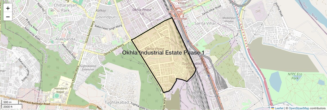 Location Map of Okhla Industrial Estate Phase 1, Delhi