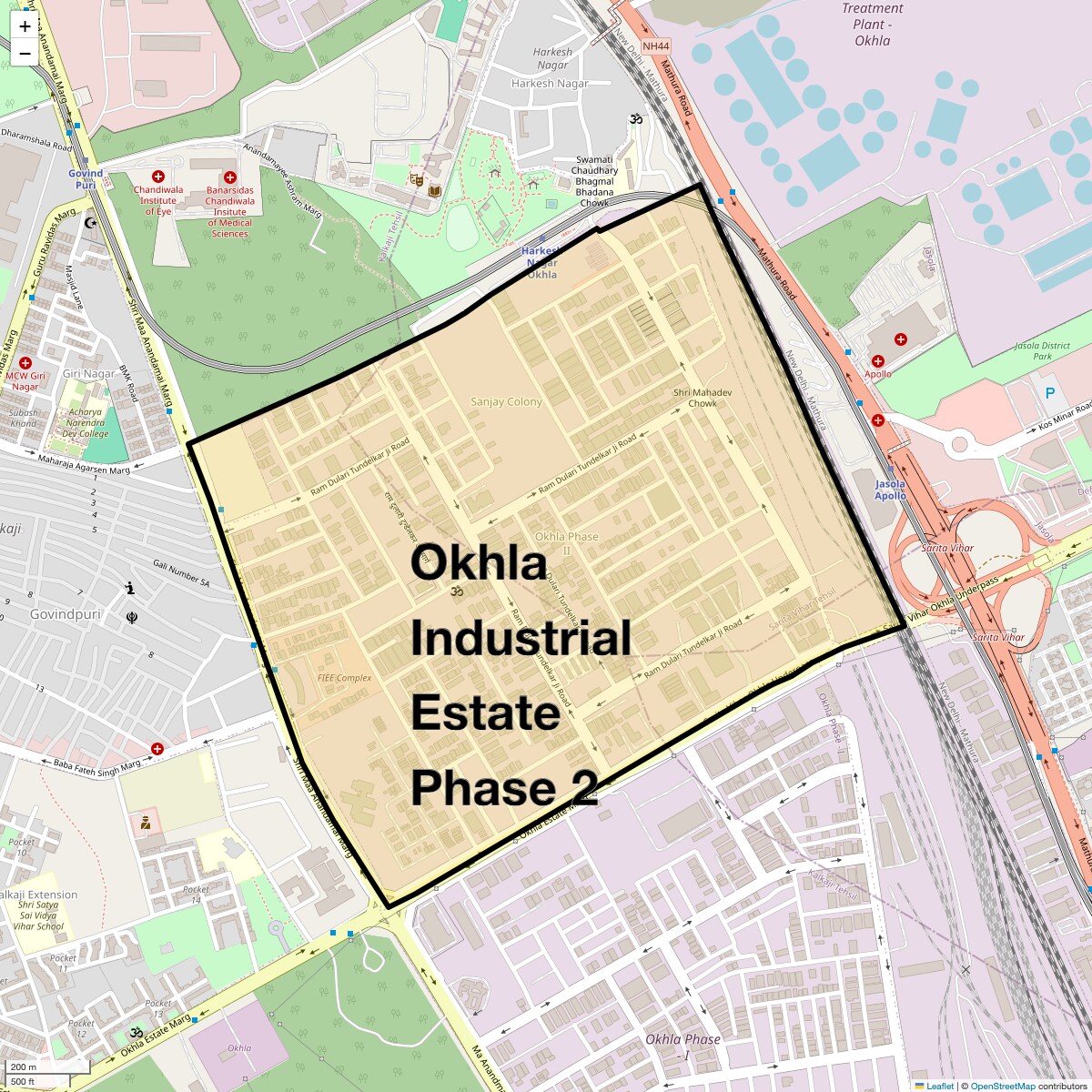 Location Map of Okhla Industrial Estate Phase 2, Delhi