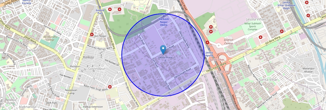 Location Map of Okhla Industrial Estate Phase 2, Delhi