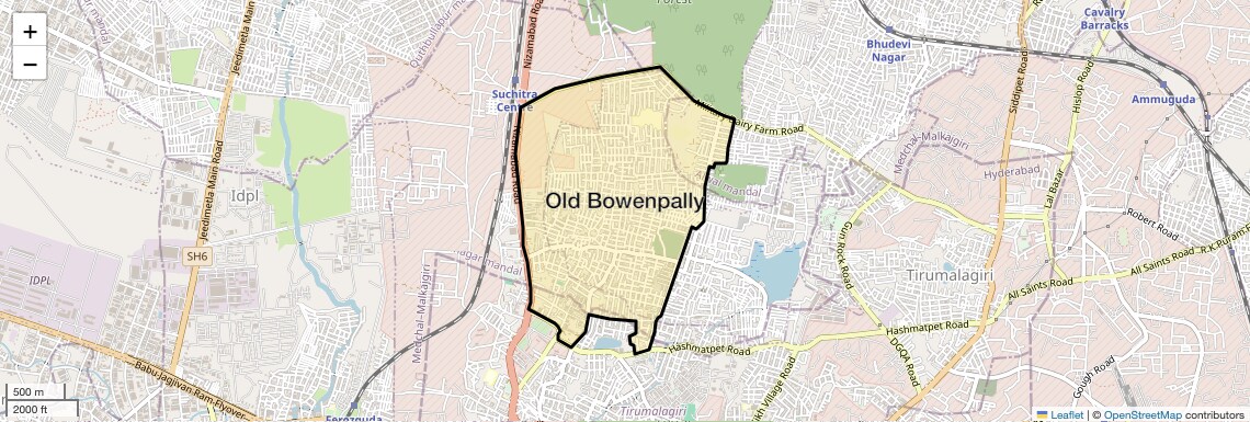 Location Map of Old Bowenpally, Hyderabad