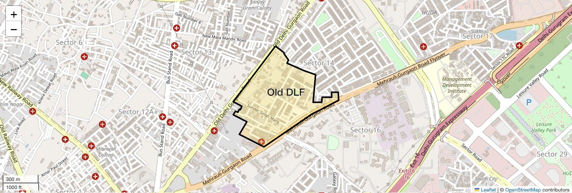 Location Map of Old DLF, Gurgaon