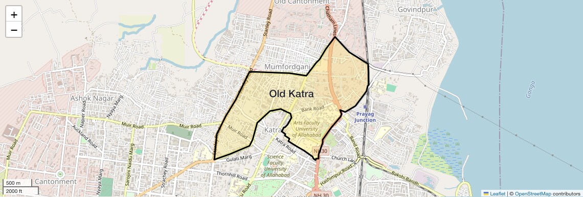Location Map of Old Katra, Allahabad