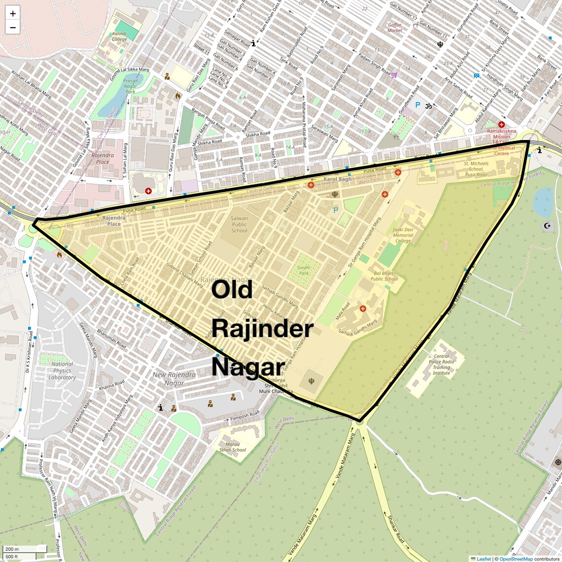 Location Map of Old Rajinder Nagar, Delhi