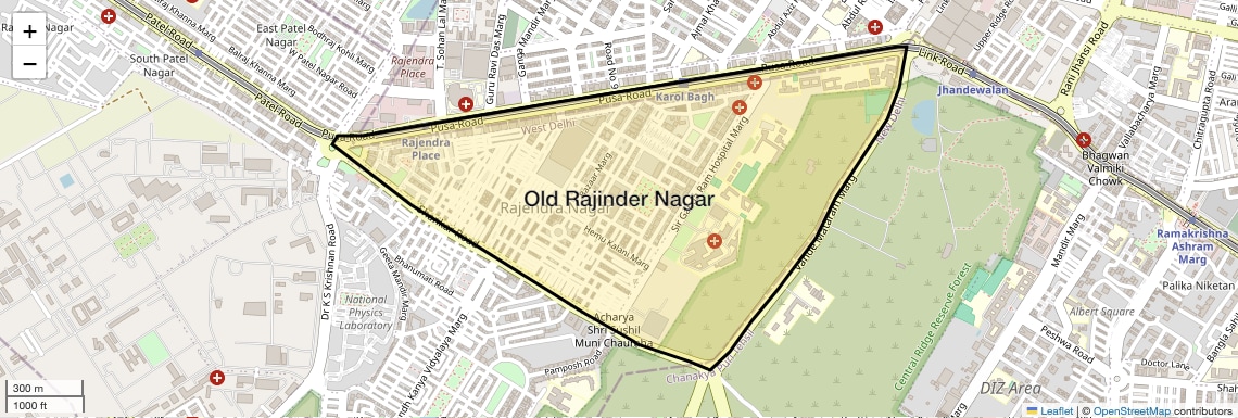 Location Map of Old Rajinder Nagar, Delhi