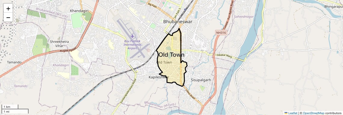 Location Map of Old Town, Bhubaneswar