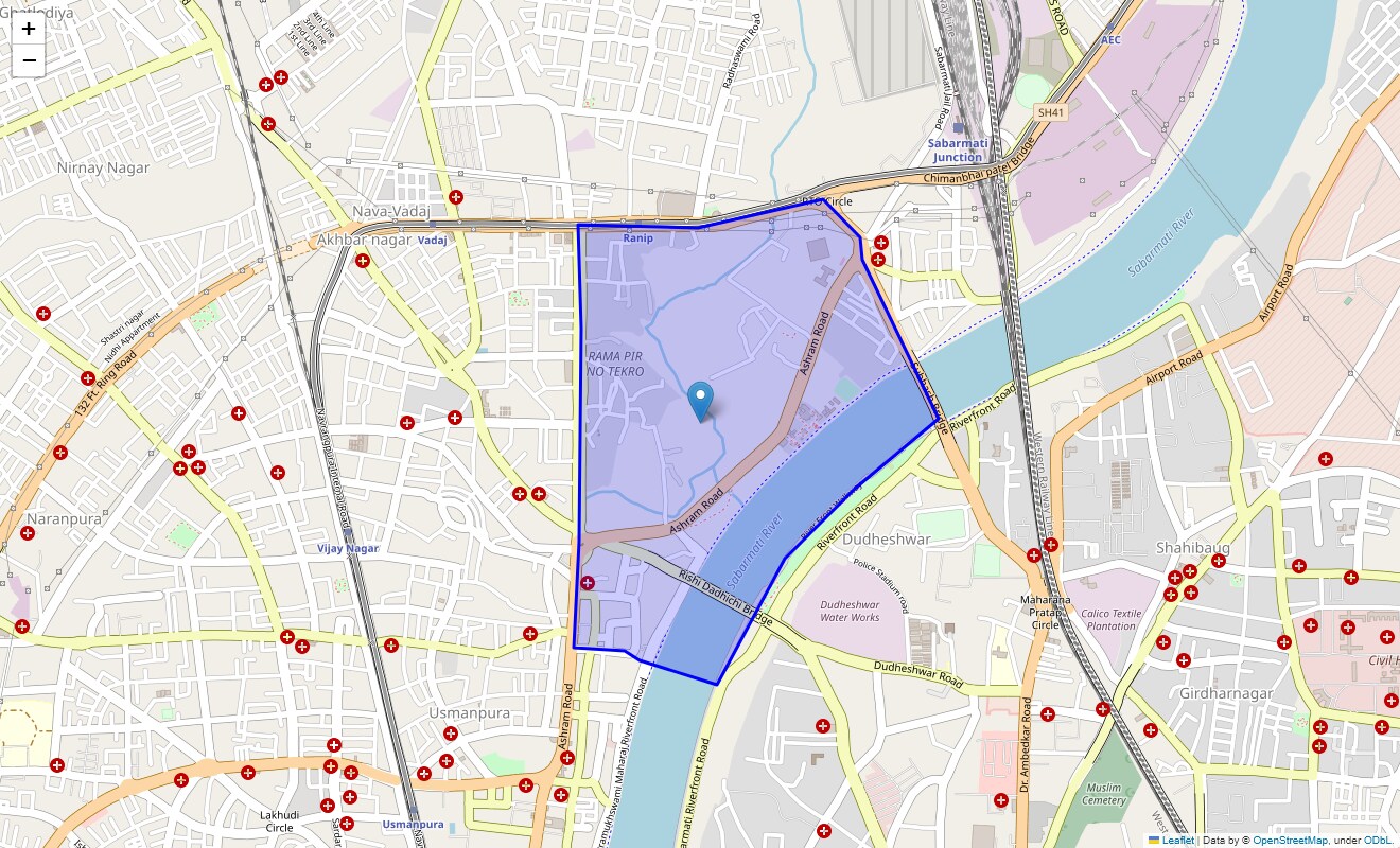 Location Map of Old Wadaj, Ahmedabad