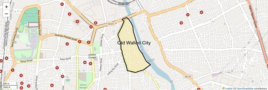 Location Map of Old Walled City, Rajkot