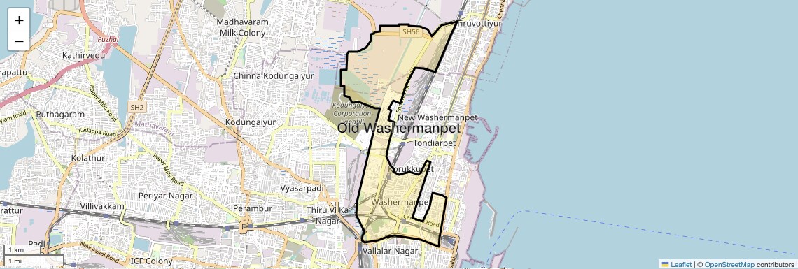 Location Map of Old Washermanpet, Chennai
