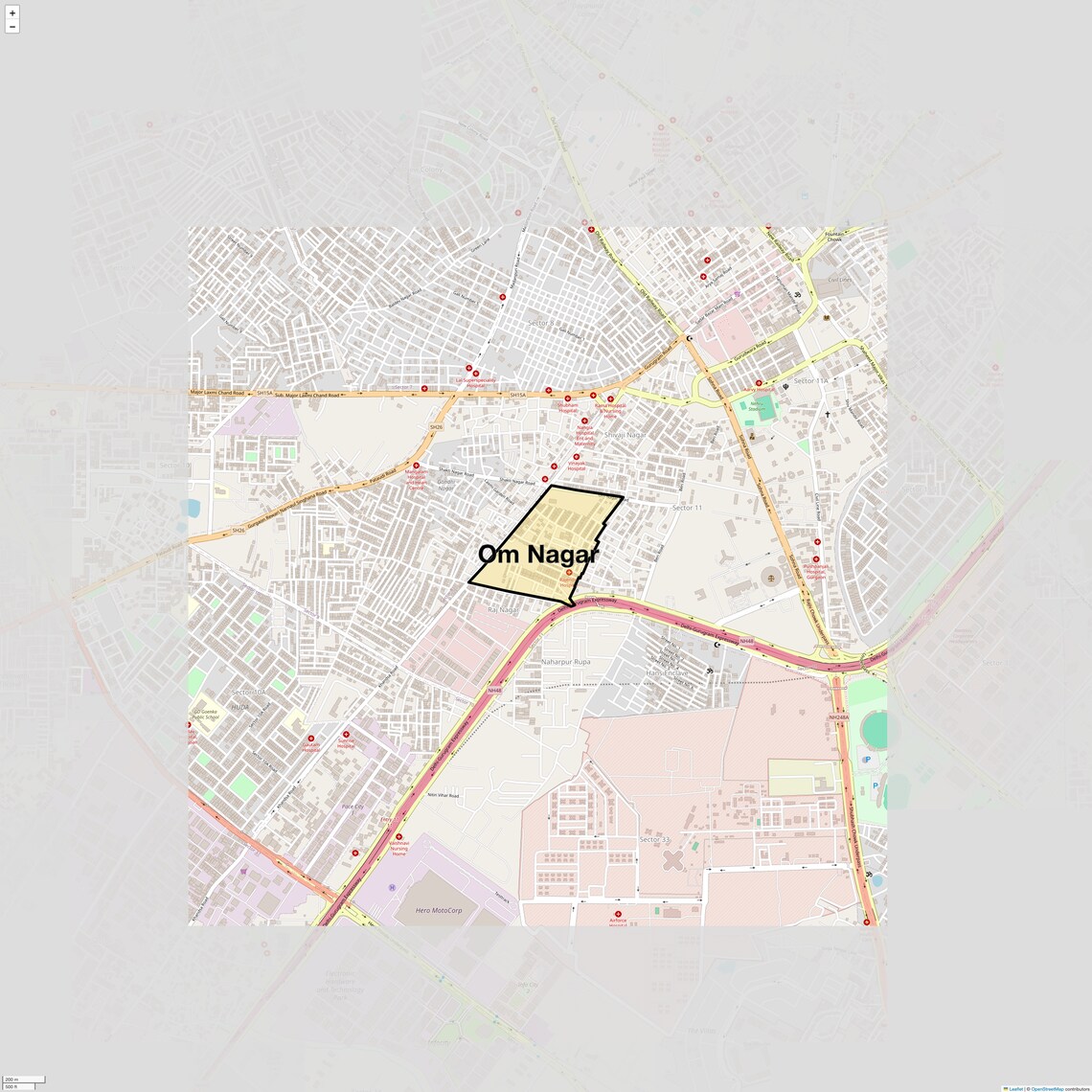 Location Map of Om Nagar, Gurgaon