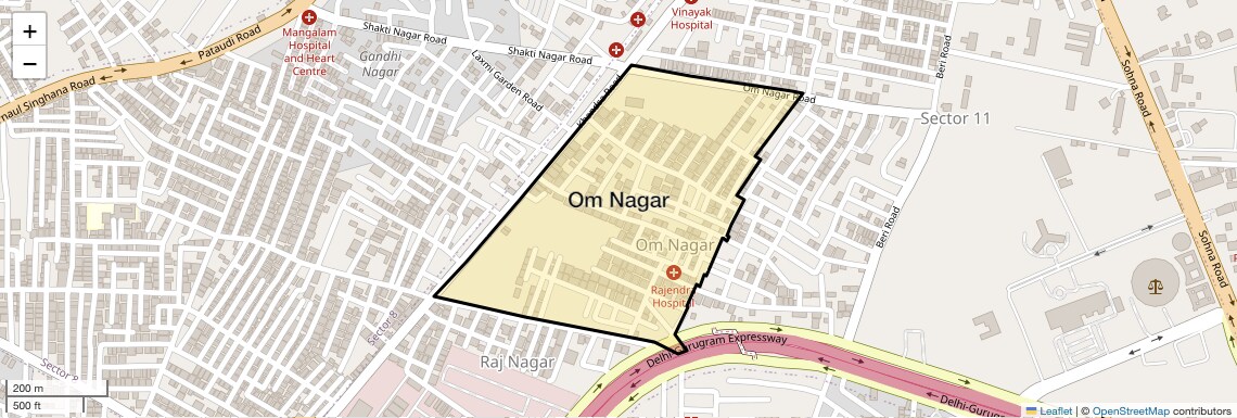 Location Map of Om Nagar, Gurgaon