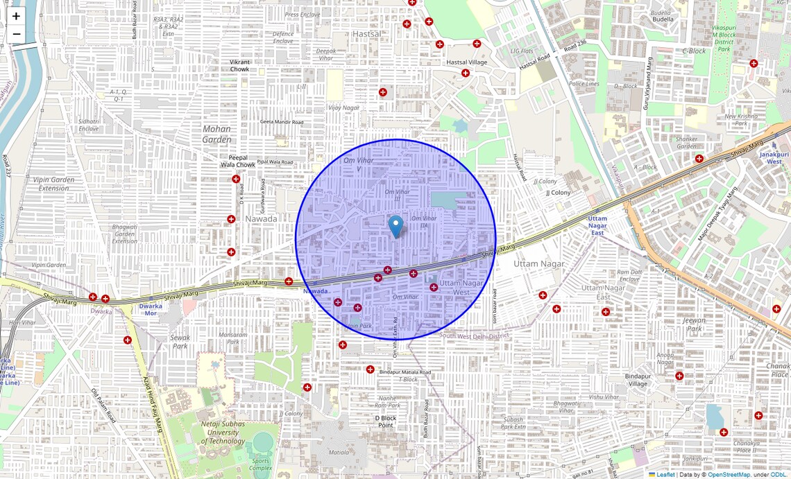Location Map of Om Vihar, Delhi