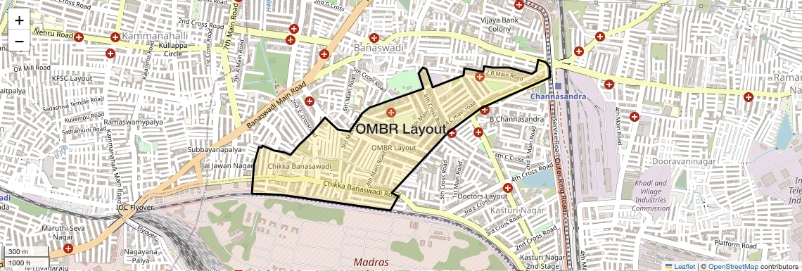 Location Map of OMBR Layout, Bangalore