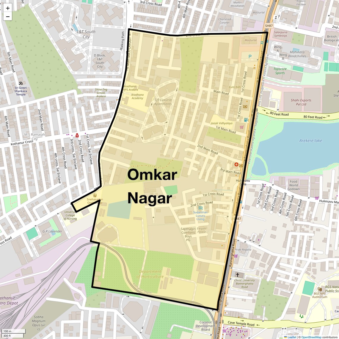 Location Map of Omkar Nagar, Bangalore